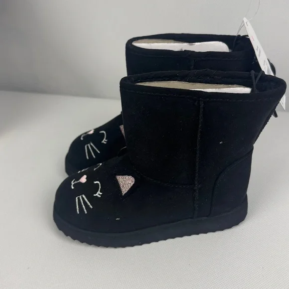 Wonder Nation Black Cat Kids pull on Boots with faux fur lining NWT 10 & 8 - Picture 3 of 6